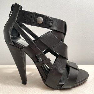Dolce Vita Black Leather Strappy Heels with Back Zip Size 6.5